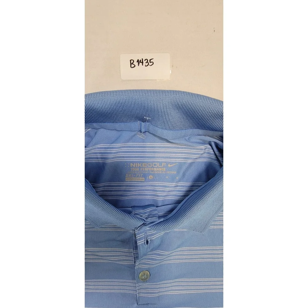 Nike Golf Tour‎ Performance Polo Shirt Mens Large Blue White Stripe Short Sleeve